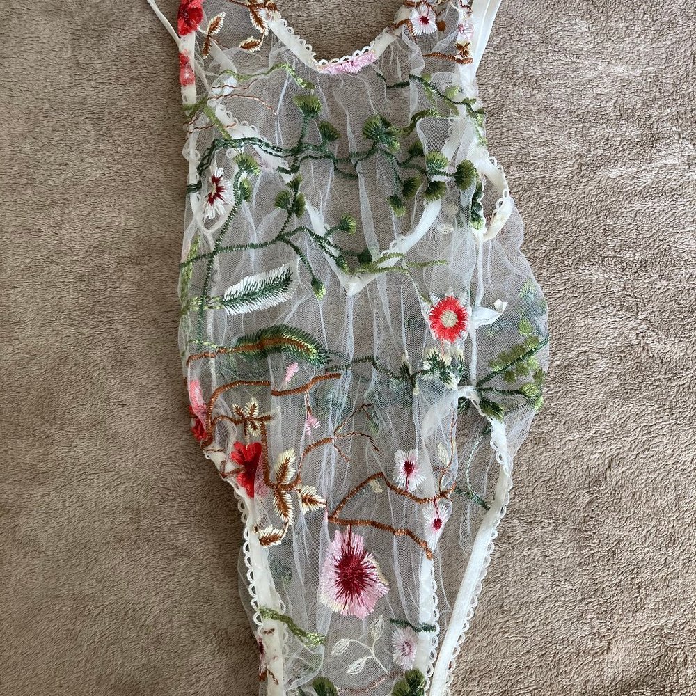Embroidered floral teddy lingerie